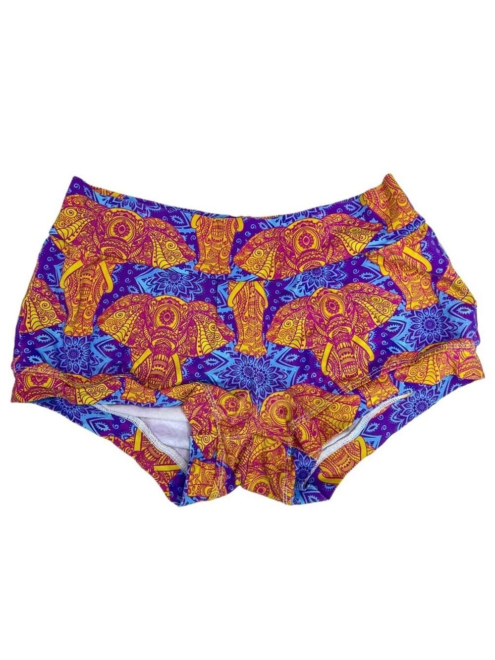 Handmade Mandala Elephant Cheeky Shorts | Boho Yoga & Loungewear | Cotton - XS